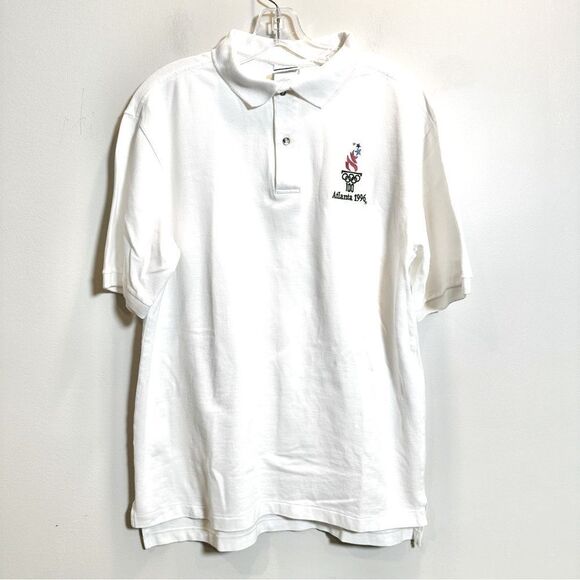 Hanes Other - Vintage 1996 Atlanta Olympic White Polo Shirt Men's L 100% Cotton Embroidered